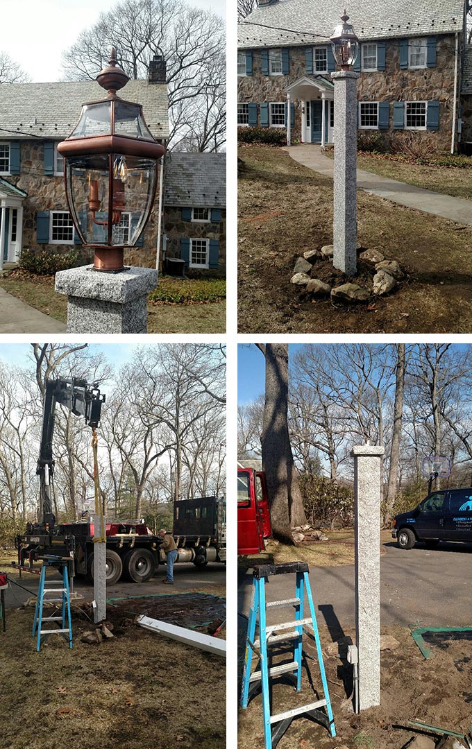 granite light post fixture installation